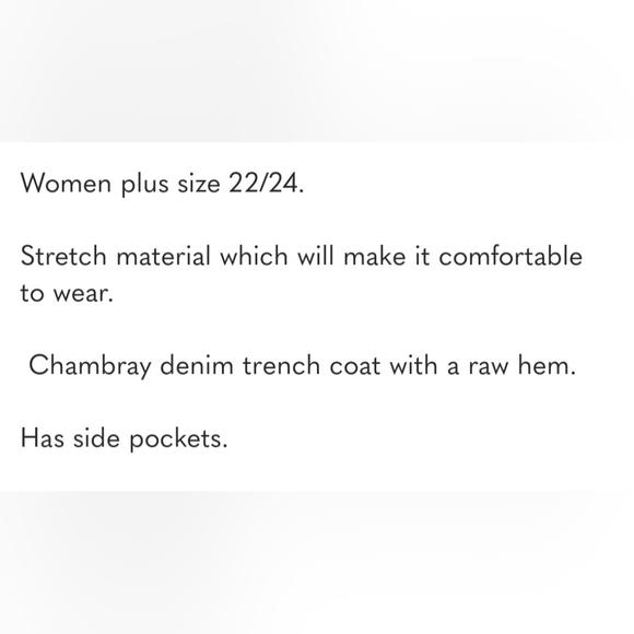 Size 22 Plus Size Denim Trench Coat - Picture 6 of 6